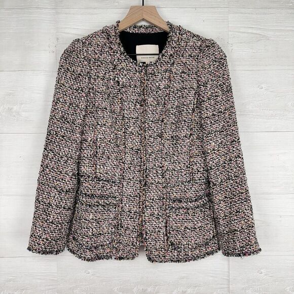 Rebecca Taylor Tweed Jacket Women 2 Fringed Textured Boucle Pink Wool Blend NEW - Picture 16 of 16